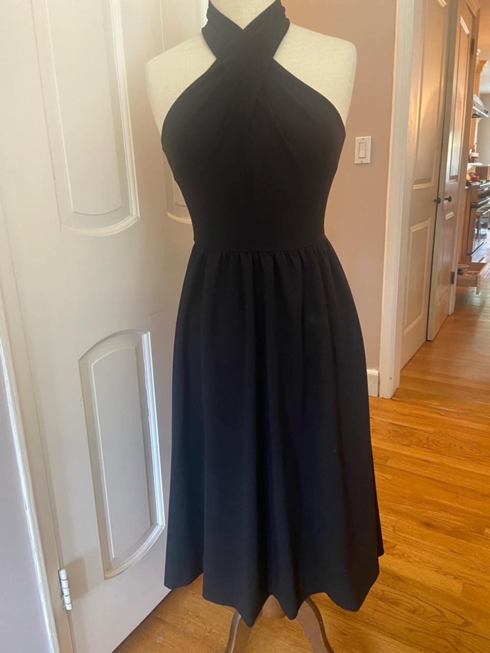 Calvin Klein Black One-Shoulder Halter Midi Dress